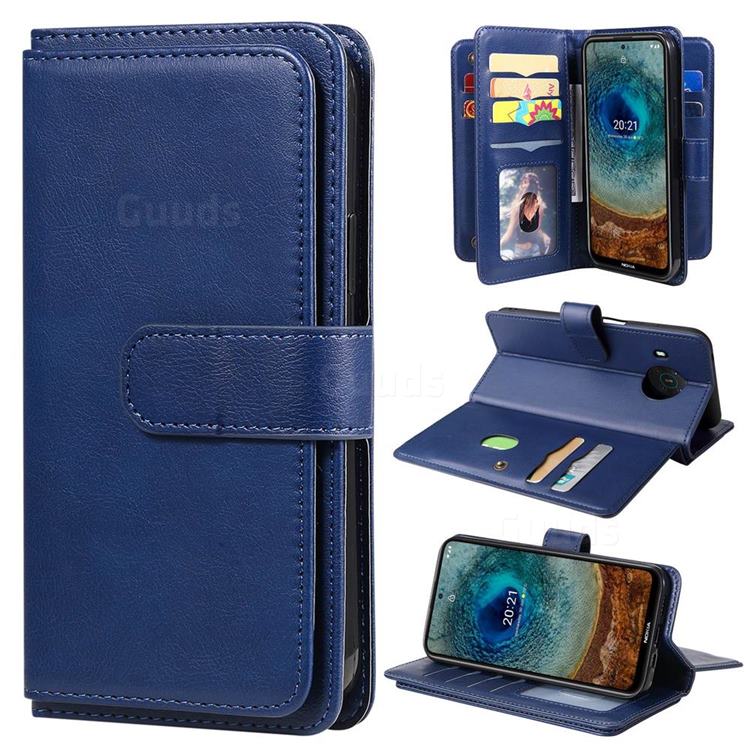 Multi-function Ten Card Slots and Photo Frame PU Leather Wallet Phone Case Cover for Nokia X10 - Dark Blue