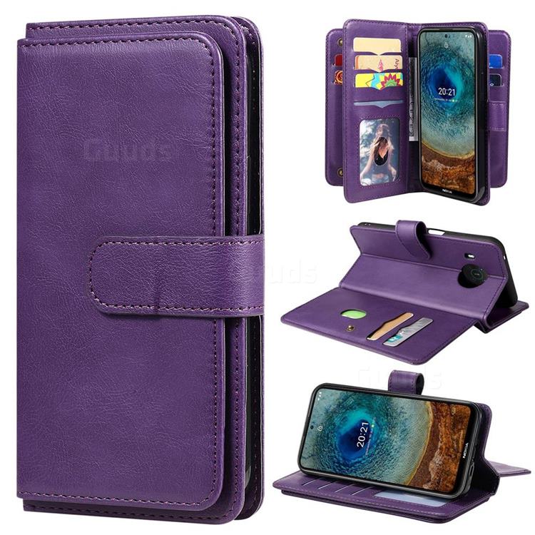 Multi-function Ten Card Slots and Photo Frame PU Leather Wallet Phone Case Cover for Nokia X10 - Violet