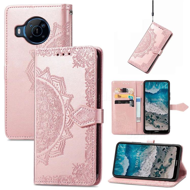 Embossing Imprint Mandala Flower Leather Wallet Case for Nokia X100 - Rose Gold