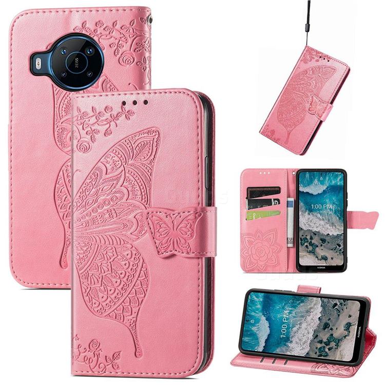 Embossing Mandala Flower Butterfly Leather Wallet Case for Nokia X100 - Pink