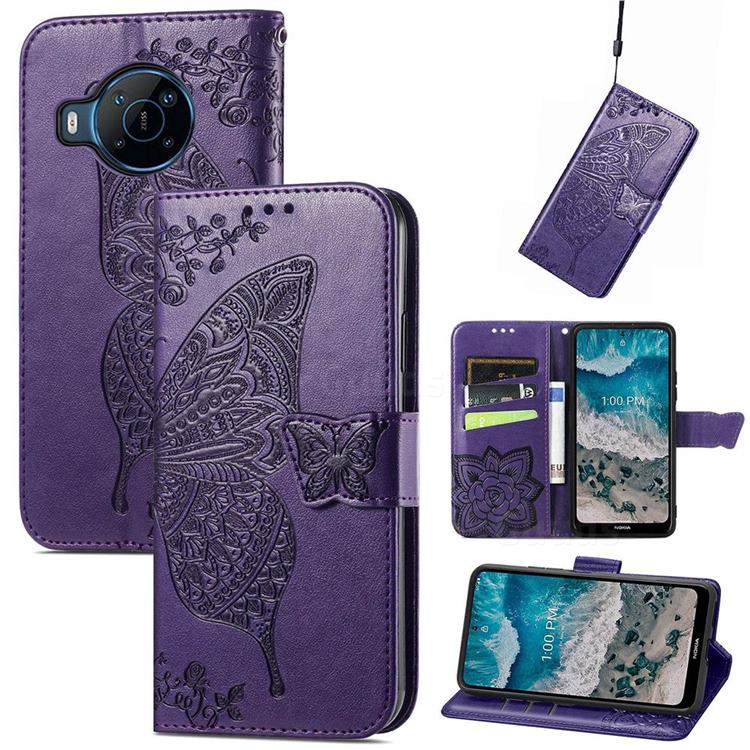 Embossing Mandala Flower Butterfly Leather Wallet Case for Nokia X100 - Dark Purple