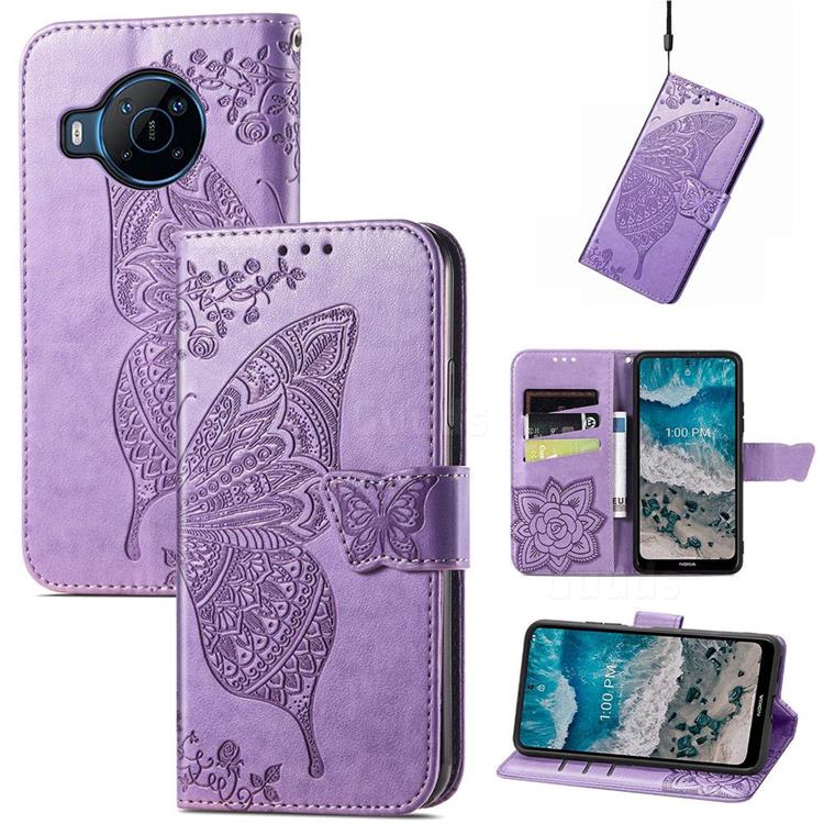 Embossing Mandala Flower Butterfly Leather Wallet Case for Nokia X100 - Light Purple