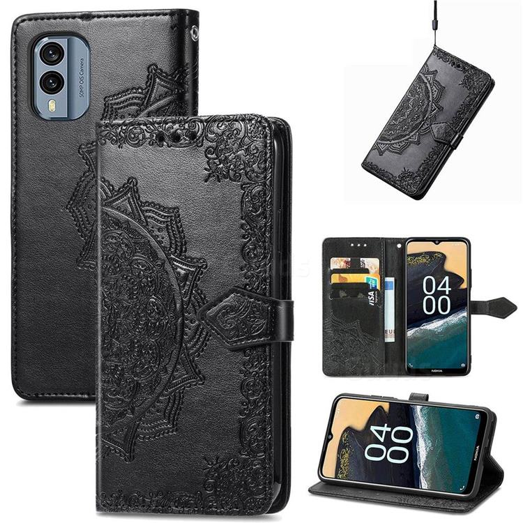 Embossing Imprint Mandala Flower Leather Wallet Case for Nokia X30 - Black
