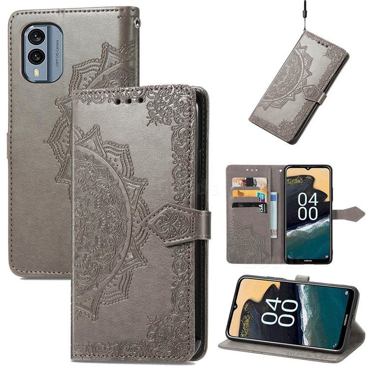 Embossing Imprint Mandala Flower Leather Wallet Case for Nokia X30 - Gray