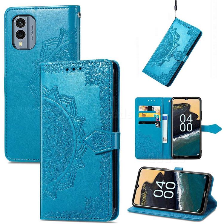 Embossing Imprint Mandala Flower Leather Wallet Case for Nokia X30 - Blue