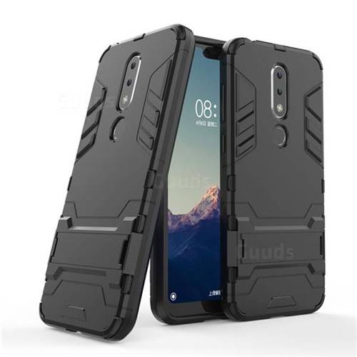 Armor Premium Tactical Grip Kickstand Shockproof Dual Layer Rugged Hard Cover for Nokia 6.1 Plus (Nokia X6) - Black