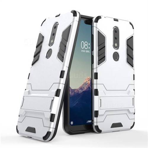 Armor Premium Tactical Grip Kickstand Shockproof Dual Layer Rugged Hard Cover for Nokia 6.1 Plus (Nokia X6) - Silver