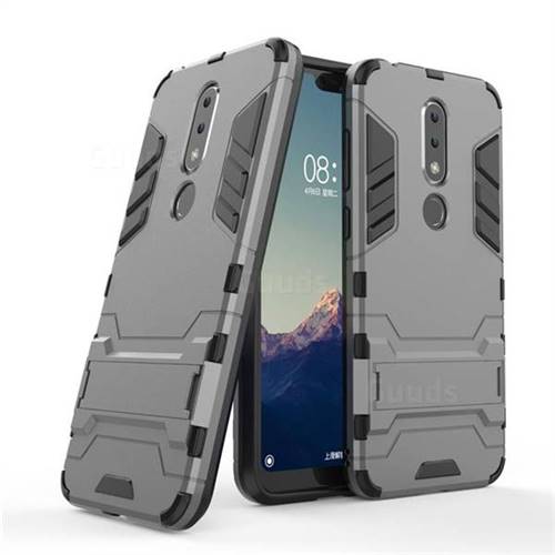 Armor Premium Tactical Grip Kickstand Shockproof Dual Layer Rugged Hard Cover for Nokia 6.1 Plus (Nokia X6) - Gray