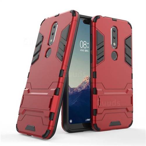 Armor Premium Tactical Grip Kickstand Shockproof Dual Layer Rugged Hard Cover for Nokia 6.1 Plus (Nokia X6) - Wine Red