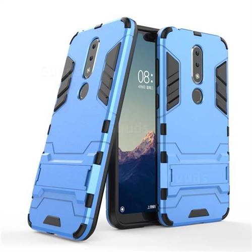 Armor Premium Tactical Grip Kickstand Shockproof Dual Layer Rugged Hard Cover for Nokia 6.1 Plus (Nokia X6) - Light Blue