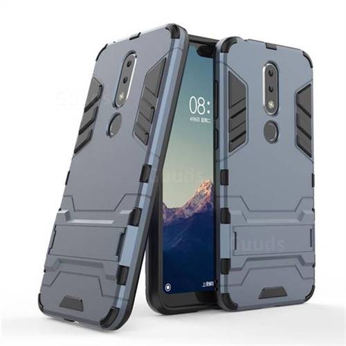 Armor Premium Tactical Grip Kickstand Shockproof Dual Layer Rugged Hard Cover for Nokia 6.1 Plus (Nokia X6) - Navy