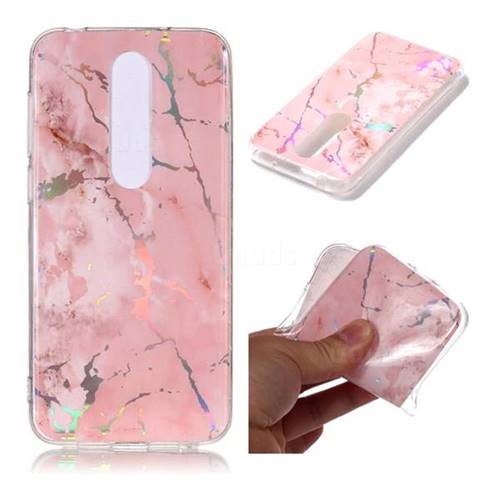 Powder Pink Marble Pattern Bright Color Laser Soft TPU Case for Nokia 6.1 Plus (Nokia X6)