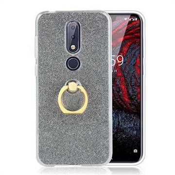 Luxury Soft TPU Glitter Back Ring Cover with 360 Rotate Finger Holder Buckle for Nokia 6.1 Plus (Nokia X6) - Black