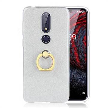 Luxury Soft TPU Glitter Back Ring Cover with 360 Rotate Finger Holder Buckle for Nokia 6.1 Plus (Nokia X6) - White