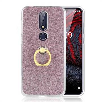 Luxury Soft TPU Glitter Back Ring Cover with 360 Rotate Finger Holder Buckle for Nokia 6.1 Plus (Nokia X6) - Pink