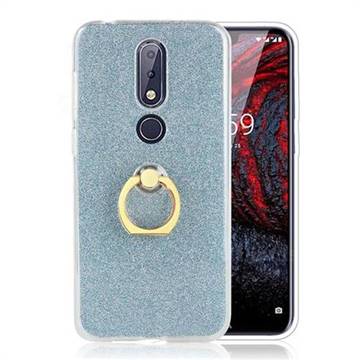 Luxury Soft TPU Glitter Back Ring Cover with 360 Rotate Finger Holder Buckle for Nokia 6.1 Plus (Nokia X6) - Blue