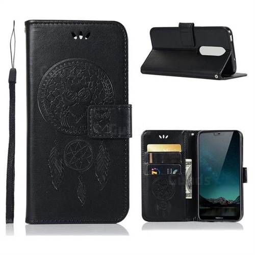 Intricate Embossing Owl Campanula Leather Wallet Case for Nokia 6.1 Plus (Nokia X6) - Black
