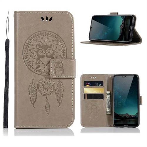 Intricate Embossing Owl Campanula Leather Wallet Case for Nokia 6.1 Plus (Nokia X6) - Grey