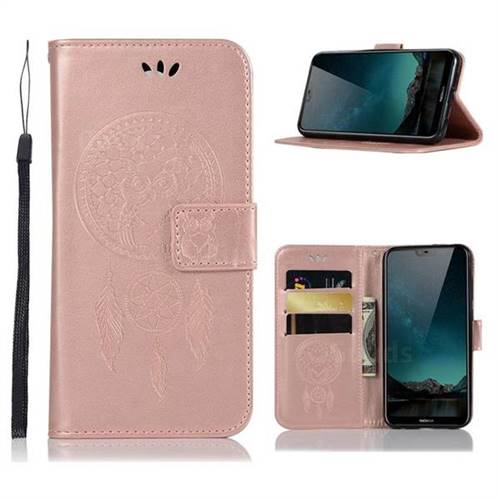Intricate Embossing Owl Campanula Leather Wallet Case for Nokia 6.1 Plus (Nokia X6) - Rose Gold
