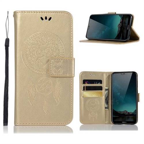 Intricate Embossing Owl Campanula Leather Wallet Case for Nokia 6.1 Plus (Nokia X6) - Champagne