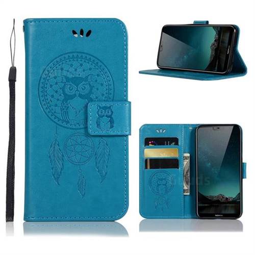 Intricate Embossing Owl Campanula Leather Wallet Case for Nokia 6.1 Plus (Nokia X6) - Blue