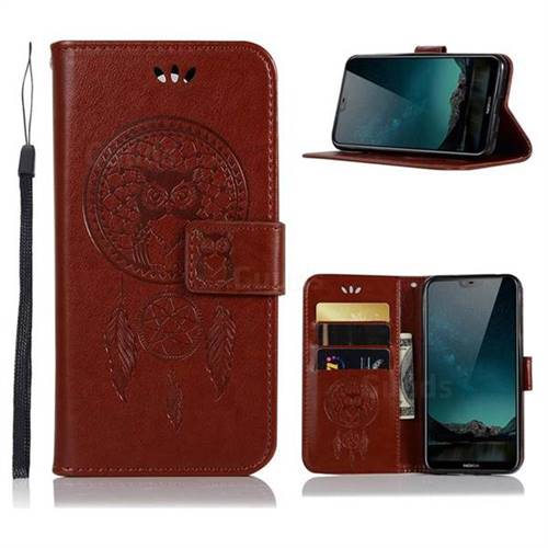 Intricate Embossing Owl Campanula Leather Wallet Case for Nokia 6.1 Plus (Nokia X6) - Brown