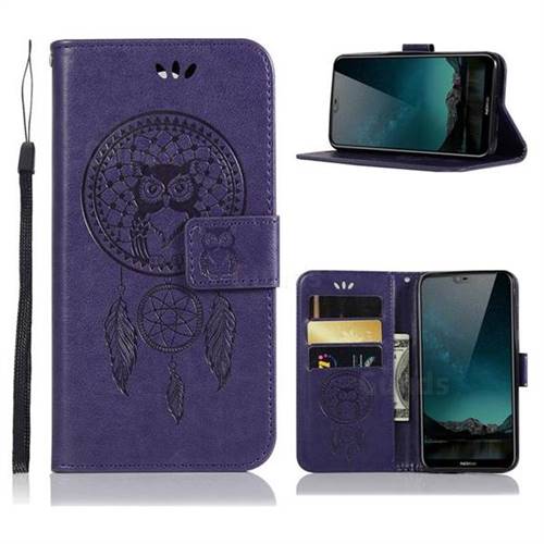 Intricate Embossing Owl Campanula Leather Wallet Case for Nokia 6.1 Plus (Nokia X6) - Purple