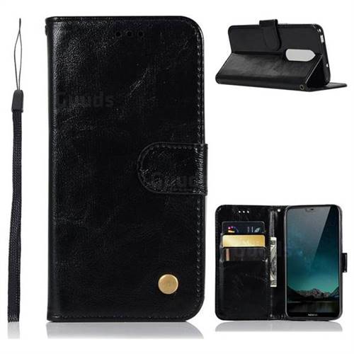 Luxury Retro Leather Wallet Case for Nokia 6.1 Plus (Nokia X6) - Black