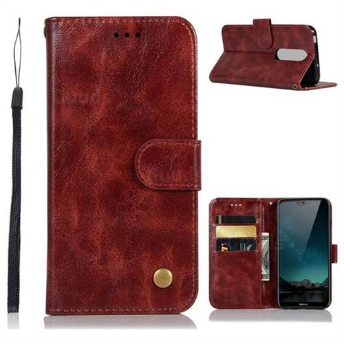 Luxury Retro Leather Wallet Case for Nokia 6.1 Plus (Nokia X6) - Wine Red