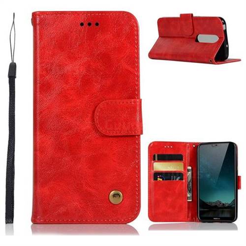Luxury Retro Leather Wallet Case for Nokia 6.1 Plus (Nokia X6) - Red