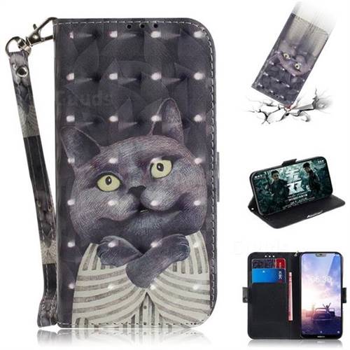Cat Embrace 3D Painted Leather Wallet Phone Case for Nokia 6.1 Plus (Nokia X6)