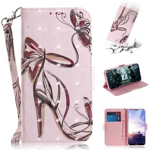 Butterfly High Heels 3D Painted Leather Wallet Phone Case for Nokia 6.1 Plus (Nokia X6)