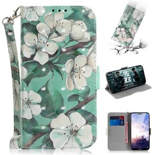 Watercolor Flower 3D Painted Leather Wallet Phone Case for Nokia 6.1 Plus (Nokia X6)
