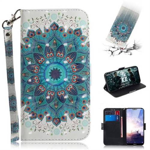Peacock Mandala 3D Painted Leather Wallet Phone Case for Nokia 6.1 Plus (Nokia X6)