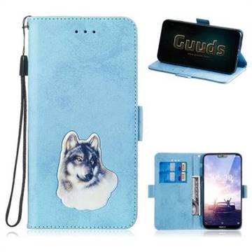Retro Leather Phone Wallet Case with Aluminum Alloy Patch for Nokia 6.1 Plus (Nokia X6) - Light Blue