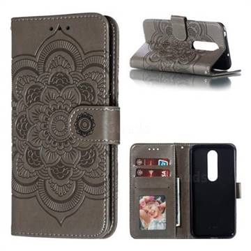 Intricate Embossing Datura Solar Leather Wallet Case for Nokia 6.1 Plus (Nokia X6) - Gray
