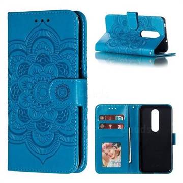 Intricate Embossing Datura Solar Leather Wallet Case for Nokia 6.1 Plus (Nokia X6) - Blue