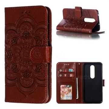 Intricate Embossing Datura Solar Leather Wallet Case for Nokia 6.1 Plus (Nokia X6) - Brown