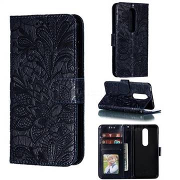 Intricate Embossing Lace Jasmine Flower Leather Wallet Case for Nokia 6.1 Plus (Nokia X6) - Dark Blue