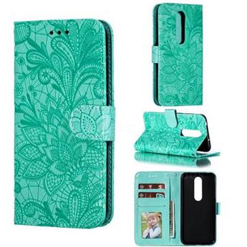 Intricate Embossing Lace Jasmine Flower Leather Wallet Case for Nokia 6.1 Plus (Nokia X6) - Green