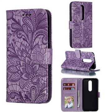 Intricate Embossing Lace Jasmine Flower Leather Wallet Case for Nokia 6.1 Plus (Nokia X6) - Purple