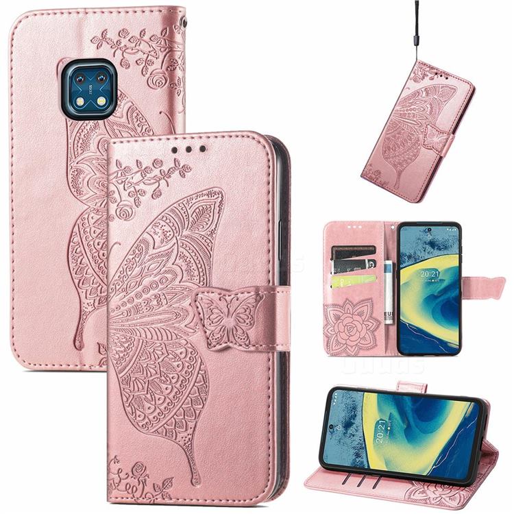 Embossing Mandala Flower Butterfly Leather Wallet Case for Nokia XR20 - Rose Gold