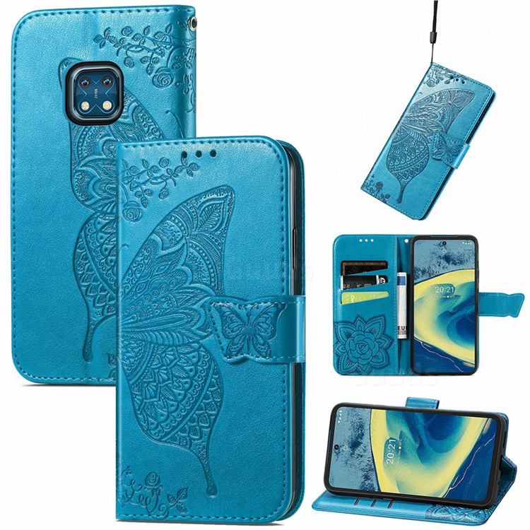 Embossing Mandala Flower Butterfly Leather Wallet Case for Nokia XR20 - Blue