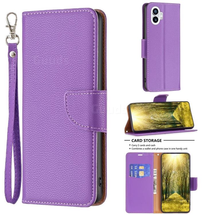 Classic Luxury Litchi Leather Phone Wallet Case for Nothing Phone 1 - Purple