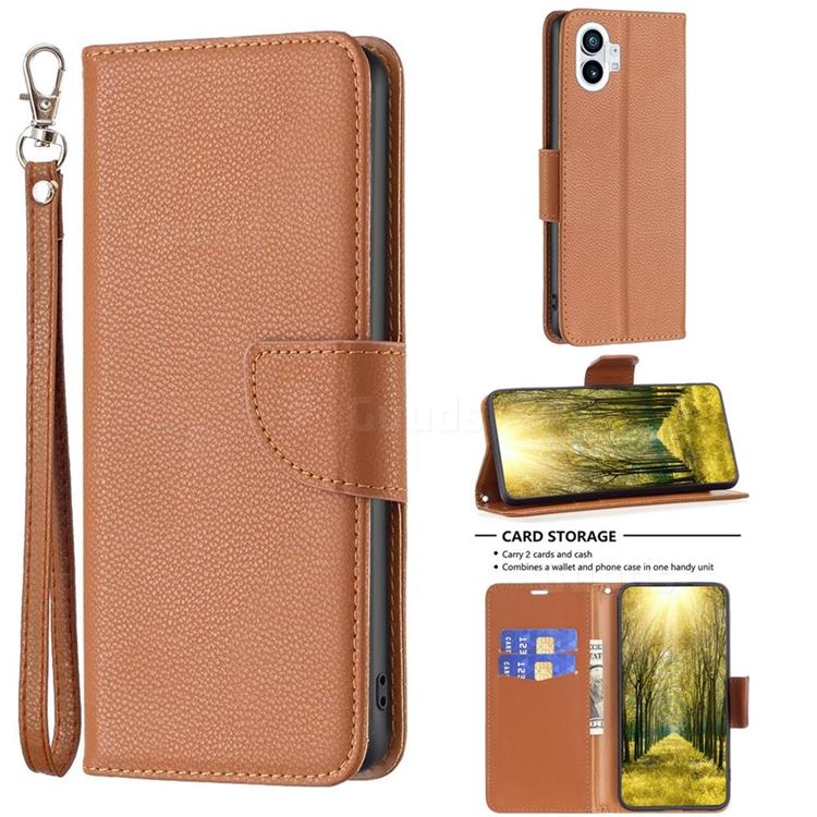 Classic Luxury Litchi Leather Phone Wallet Case for Nothing Phone 1 - Brown