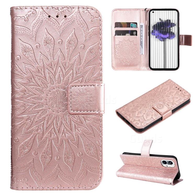Embossing Sunflower Leather Wallet Case for Nothing Phone 1 - Rose Gold