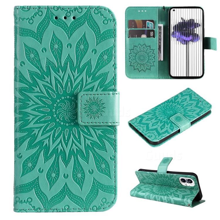Embossing Sunflower Leather Wallet Case for Nothing Phone 1 - Green