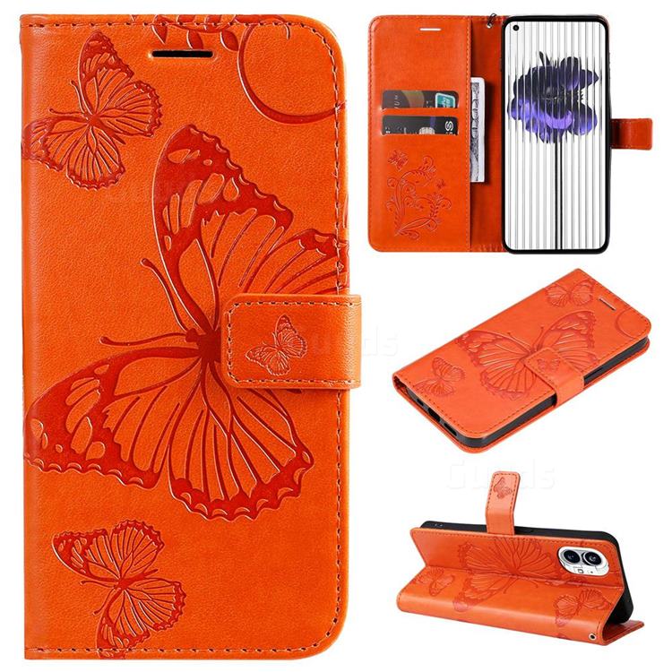 Embossing 3D Butterfly Leather Wallet Case for Nothing Phone 1 - Orange