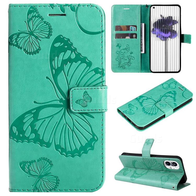 Embossing 3D Butterfly Leather Wallet Case for Nothing Phone 1 - Green