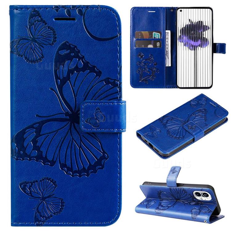 Embossing 3D Butterfly Leather Wallet Case for Nothing Phone 1 - Blue